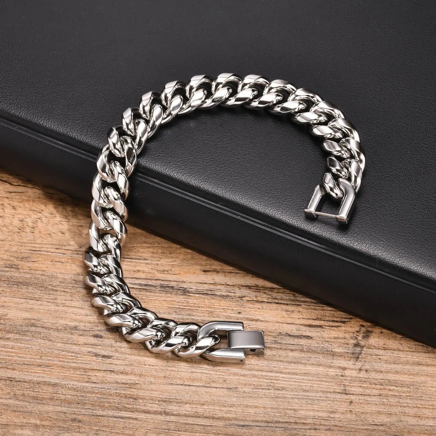 6-12MM Cuban Chain Mens Bracelet,Waterproof