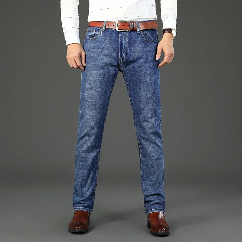 WTHINLEE Business Men's Jeans Casual Straight Stretch Fashion Classic Blue Work Denim Trousers Male Brand Clothing Size 28-40