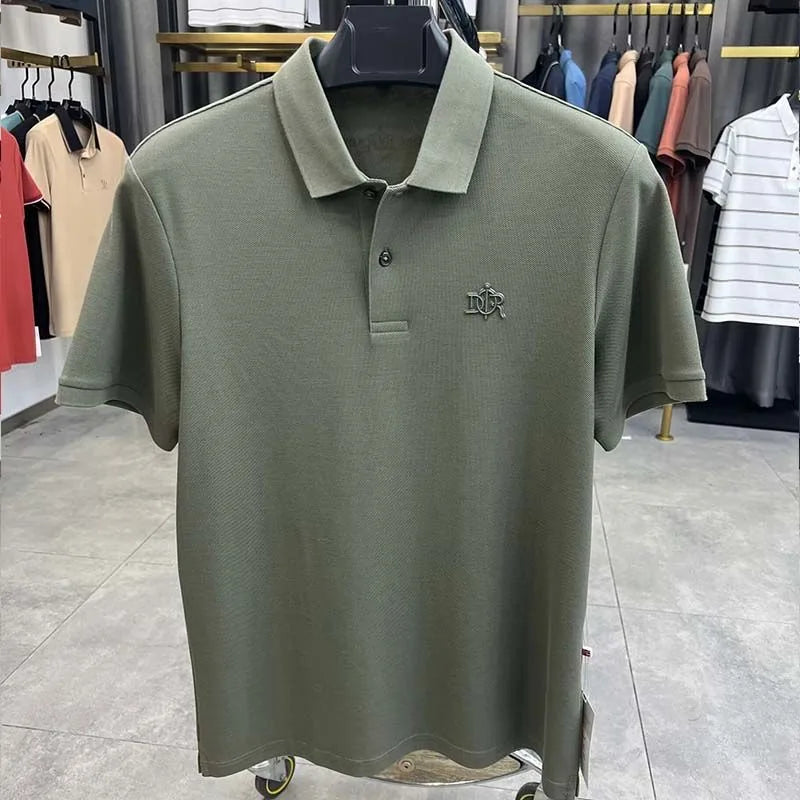 100%pure cotton high-end Tshirt summer new men's shortsleeved casual comfortable breathable polo shirt exquisite brand badge top