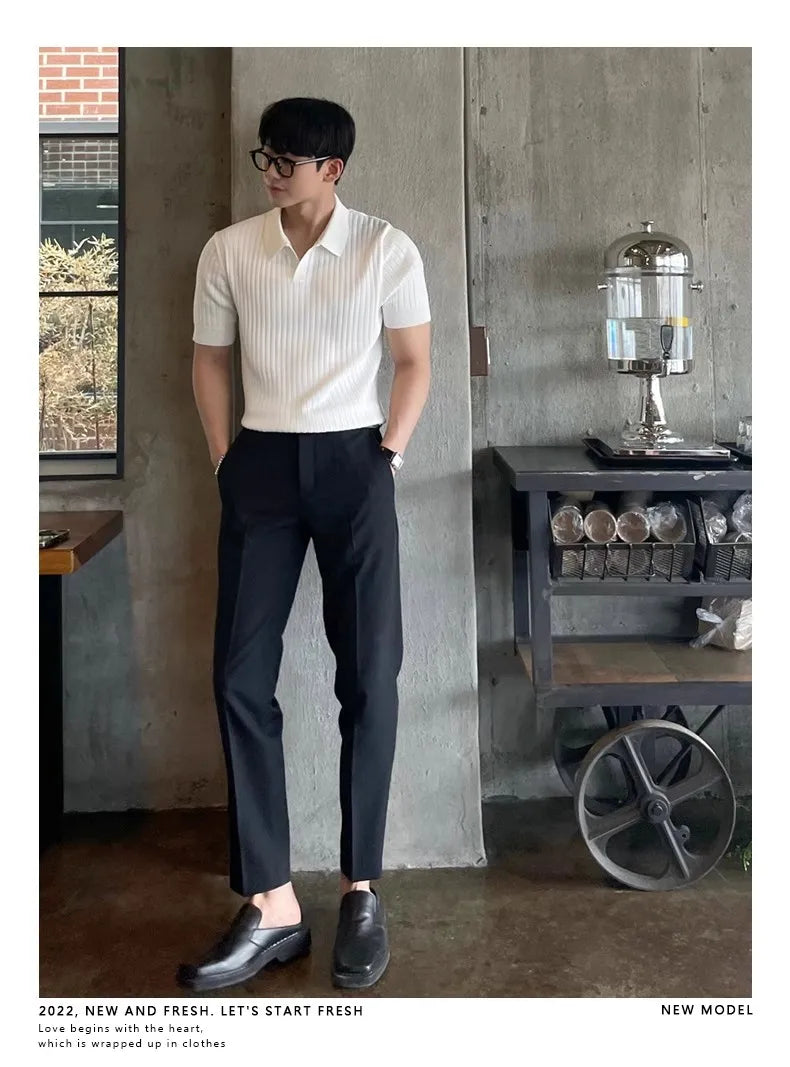Men Slim Fit Polo Shirts Solid Stretch Sexy Collared TShirt Fashion Trendy Cotton Casual Top Summer Clothes Comfortable Stretchy