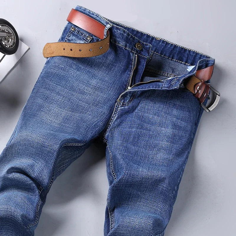 WTHINLEE Business Men's Jeans Casual Straight Stretch Fashion Classic Blue Work Denim Trousers Male Brand Clothing Size 28-40