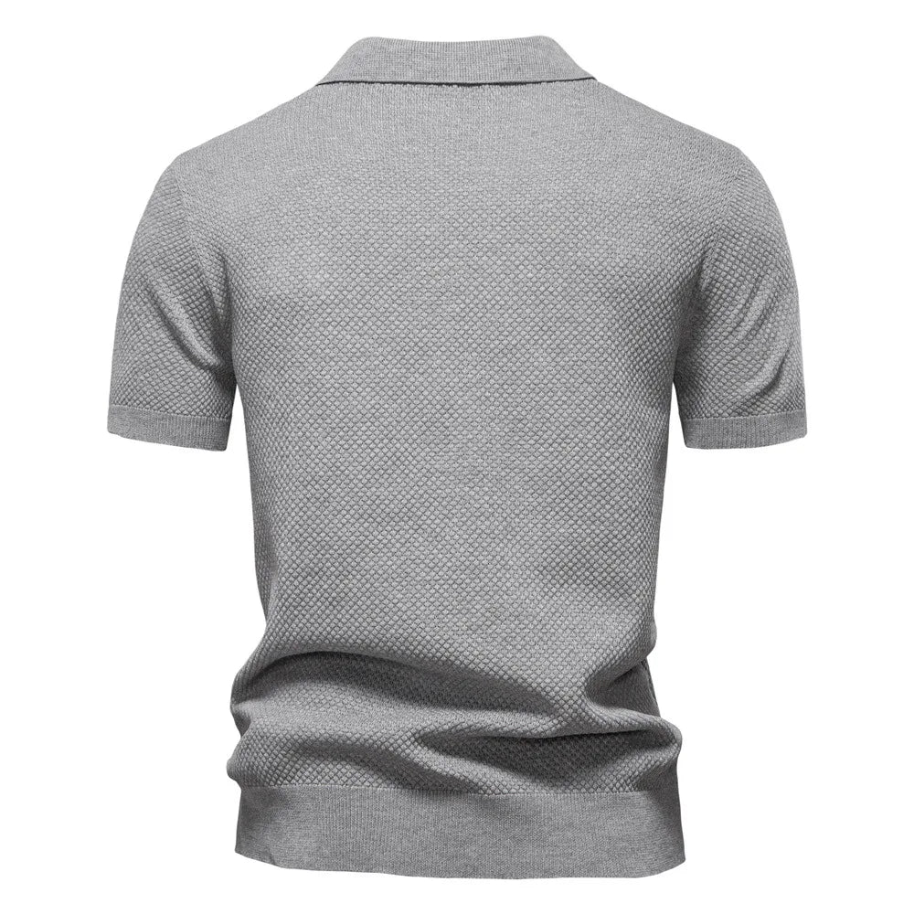 Summer new high-quality pineapple-patterned knitted POLO shirt for men, casual short-sleeved all-match simple top.
