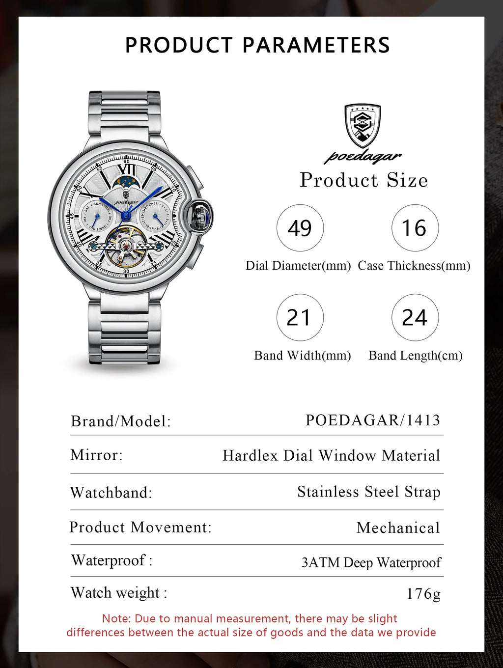 POEDAGAR Luxury Male Clock Date Week Stainless Steel Tourbillon Men Watch Waterproof Automatic Mechanical Business Men's Watches