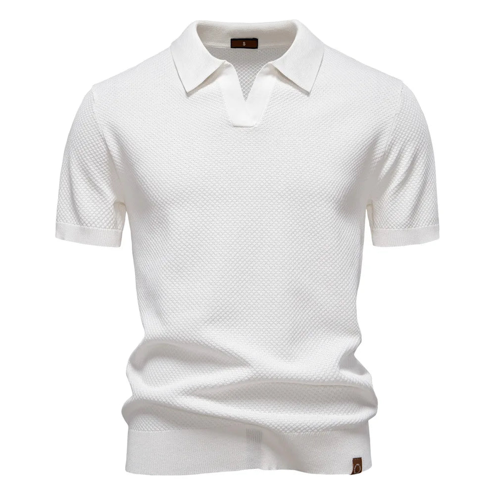 Summer new high-quality pineapple-patterned knitted POLO shirt for men, casual short-sleeved all-match simple top.