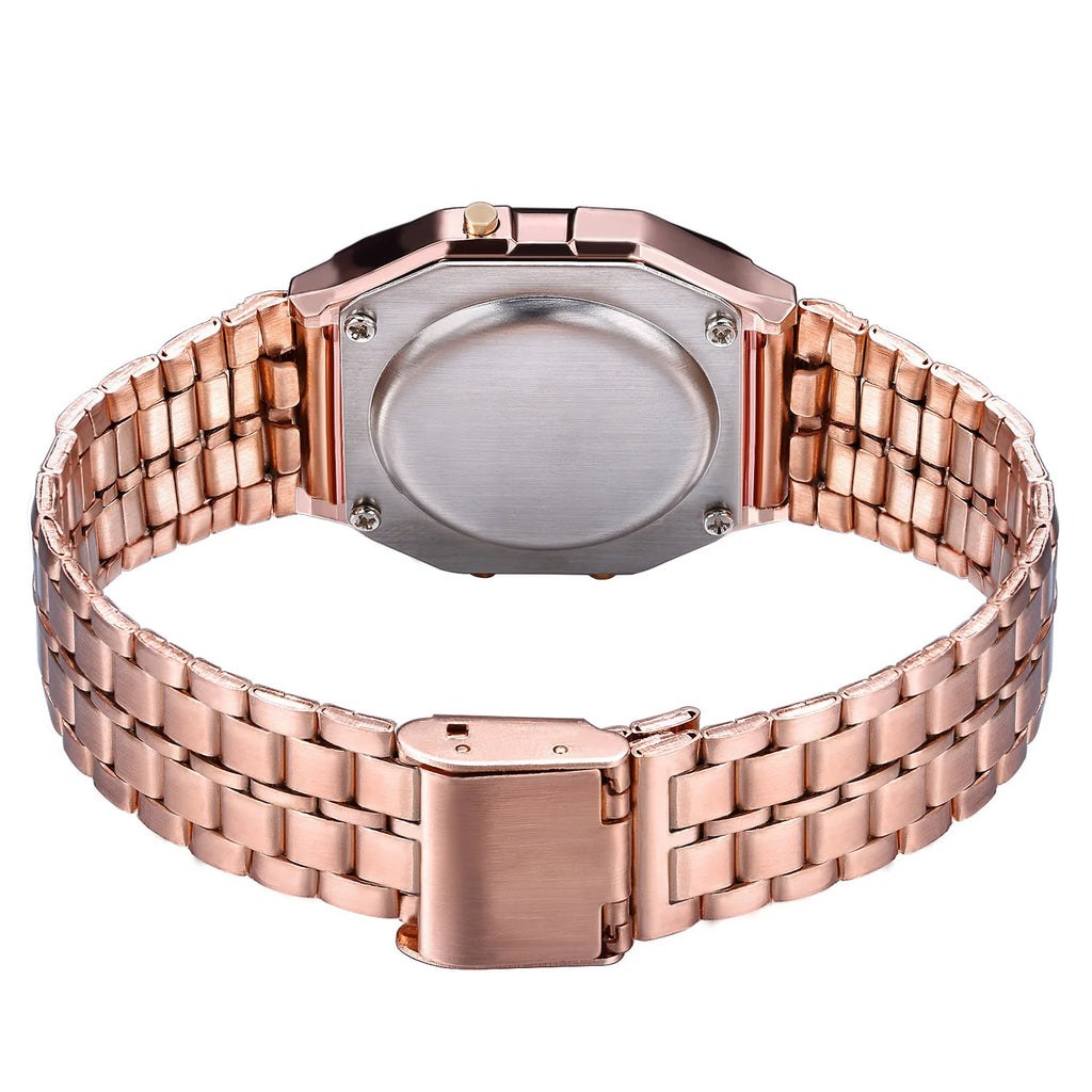 Luxury LED Digital Watches for Men Stainless Steel Gold Sliver Electronic Watch Fashion Business Mens Watch Relogios Masculino