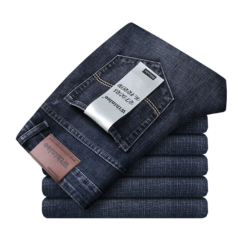 WTHINLEE Business Men's Jeans Casual Straight Stretch Fashion Classic Blue Work Denim Trousers Male Brand Clothing Size 28-40
