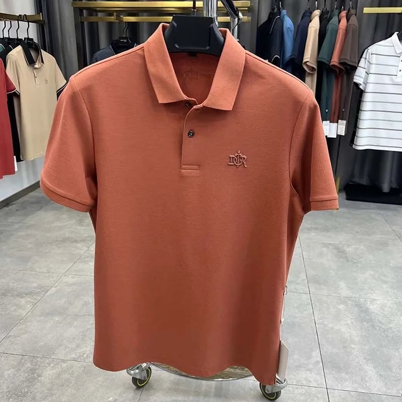 100%pure cotton high-end Tshirt summer new men's shortsleeved casual comfortable breathable polo shirt exquisite brand badge top