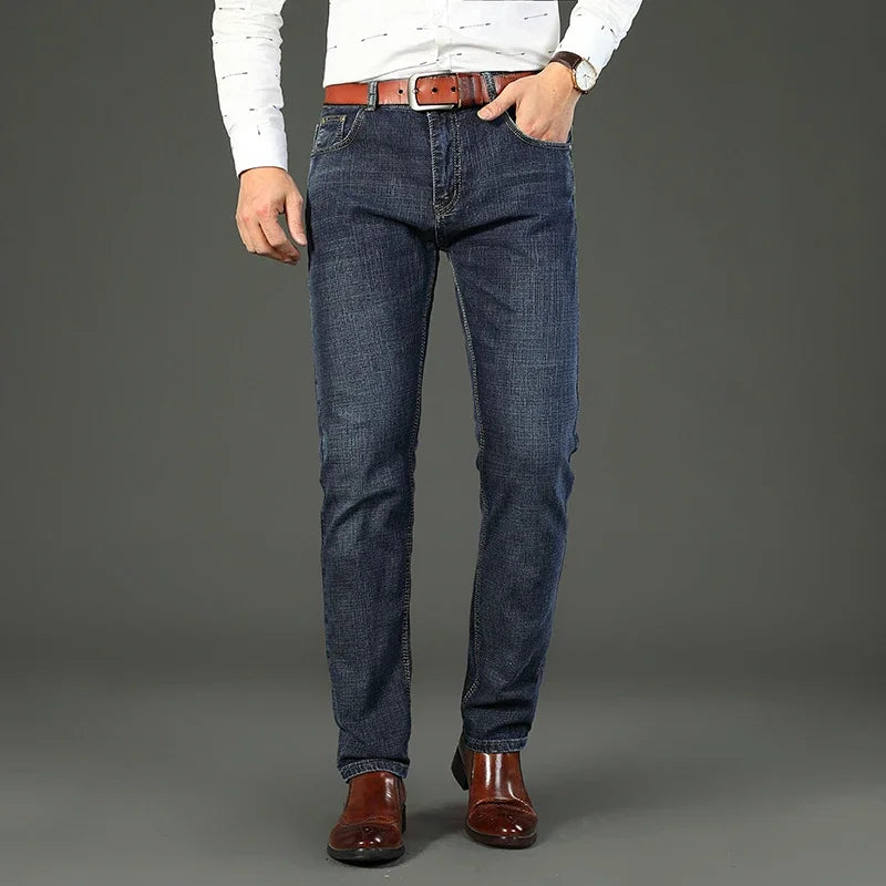 WTHINLEE Business Men's Jeans Casual Straight Stretch Fashion Classic Blue Work Denim Trousers Male Brand Clothing Size 28-40