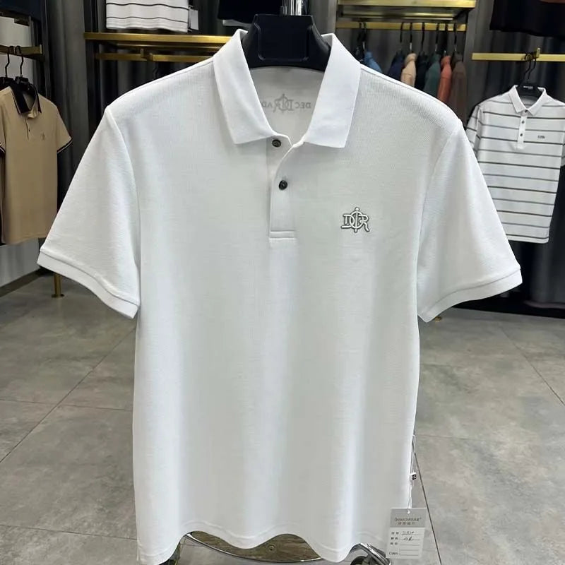 100%pure cotton high-end Tshirt summer new men's shortsleeved casual comfortable breathable polo shirt exquisite brand badge top