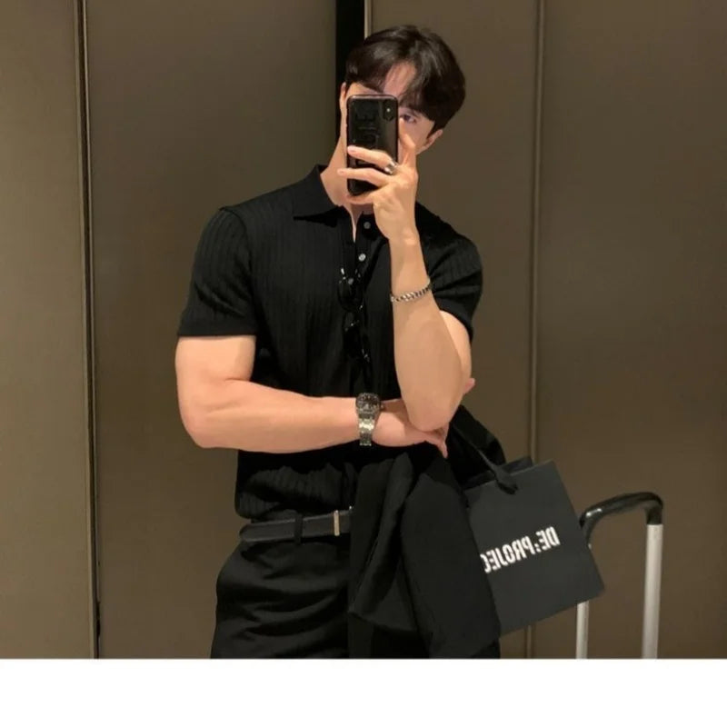 Fashionable Men's Golf Polo Shirt Open Neck Breathable Quick Drying Short Sleeved Top (Copy)