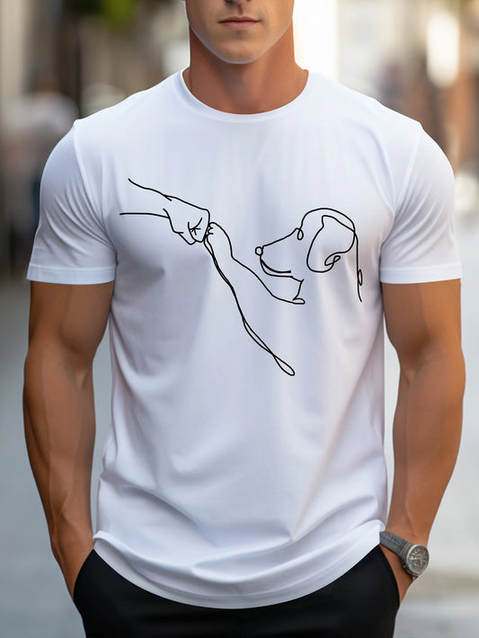 Men's casual sports loose fit Funny Dog First print round neck short sleeved T-shirt top