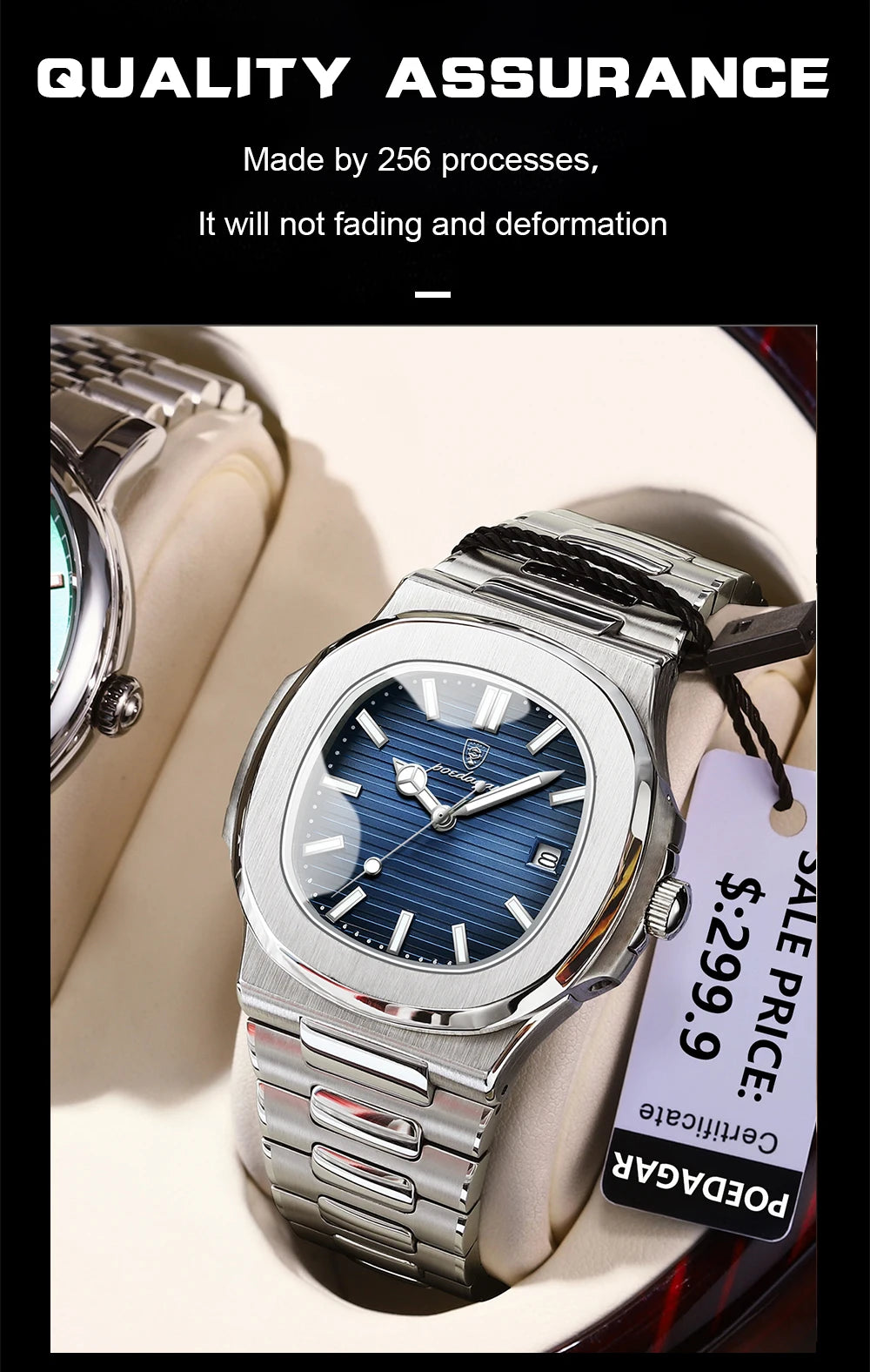 POEDAGAR Luxury Square Men Wristwatch Waterproof Luminous Date Stainless Steel Sports Male Clock Business Quartz Watches For Men