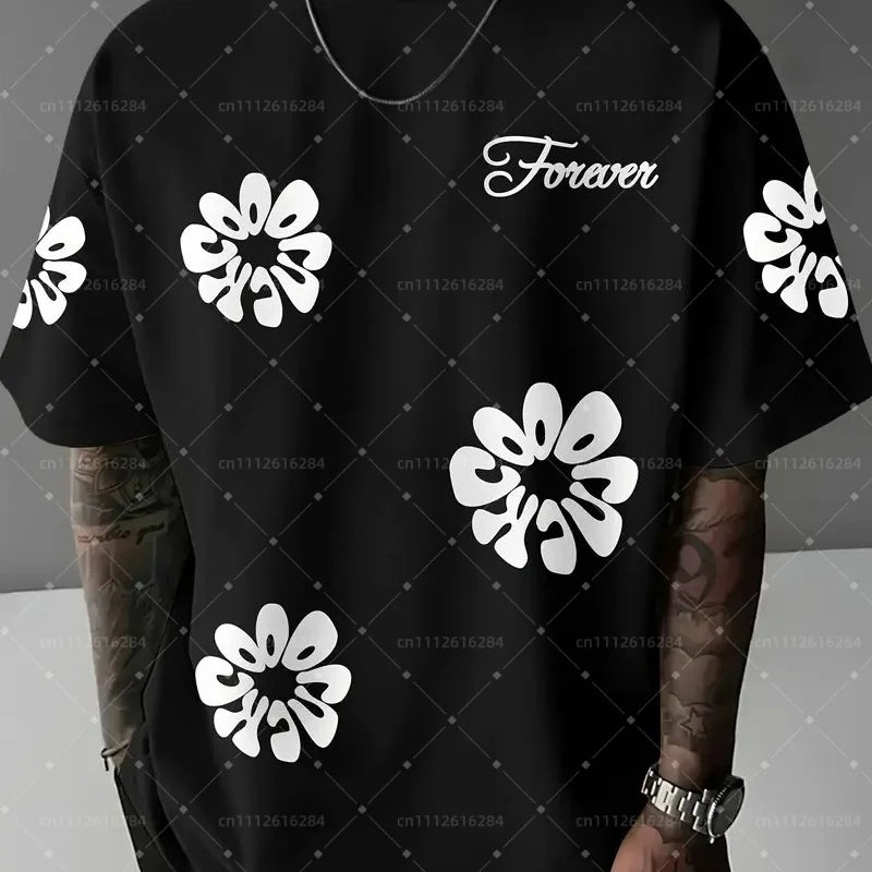 The 2025 Summer New Men's T-shirt Features Outdoor Street Fashion Casual Comfort Breathability and 3D Flower Family Kids Tees 26