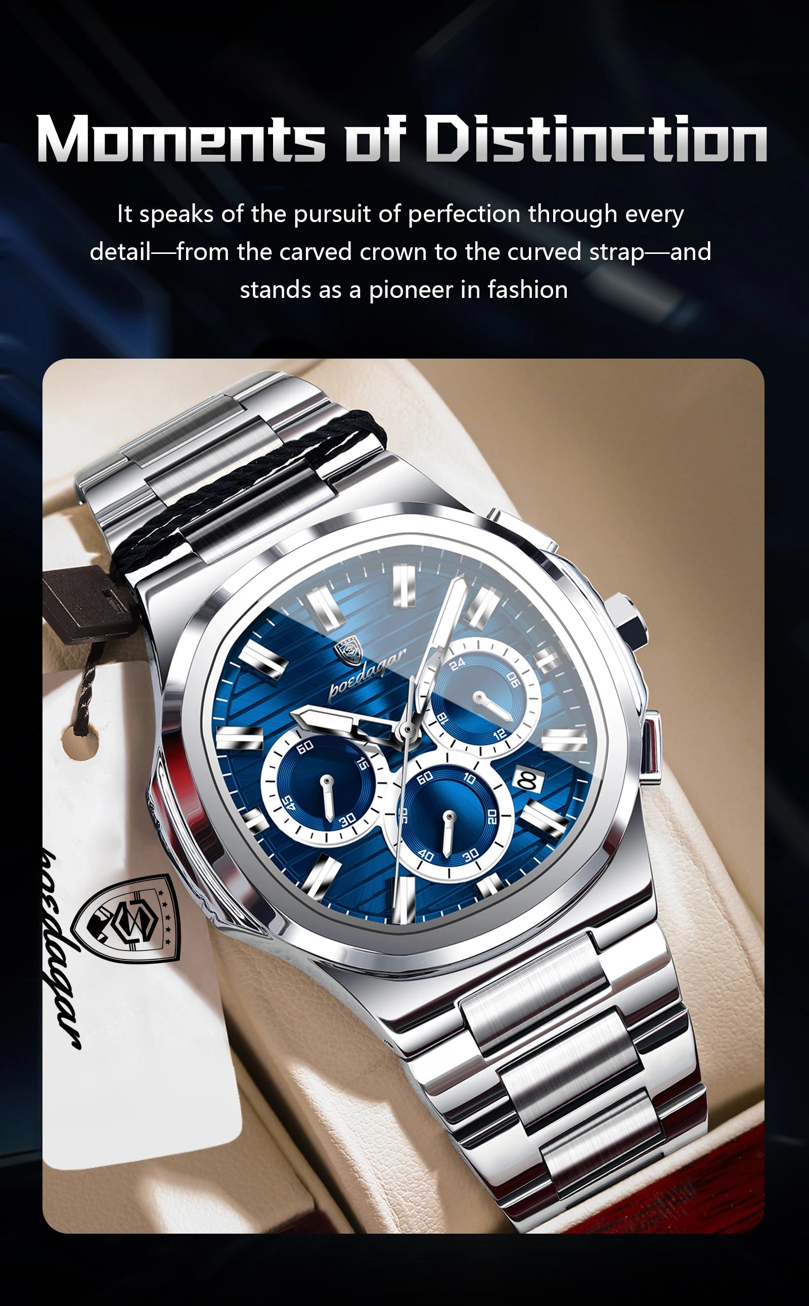 POEDAGAR Business Male Clock Date Chronograph Waterproof Luminous Luxury Men Watch Stainless Steel Quartz Fashion Men's Watches