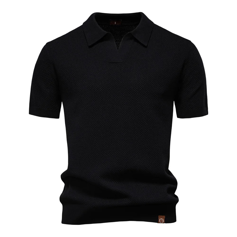 Summer new high-quality pineapple-patterned knitted POLO shirt for men, casual short-sleeved all-match simple top.