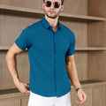 Casual Lake Blue Short Sleeved Shirt