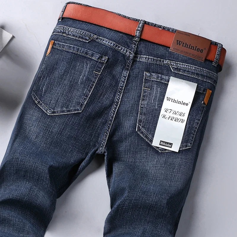 WTHINLEE Business Men's Jeans Casual Straight Stretch Fashion Classic Blue Work Denim Trousers Male Brand Clothing Size 28-40