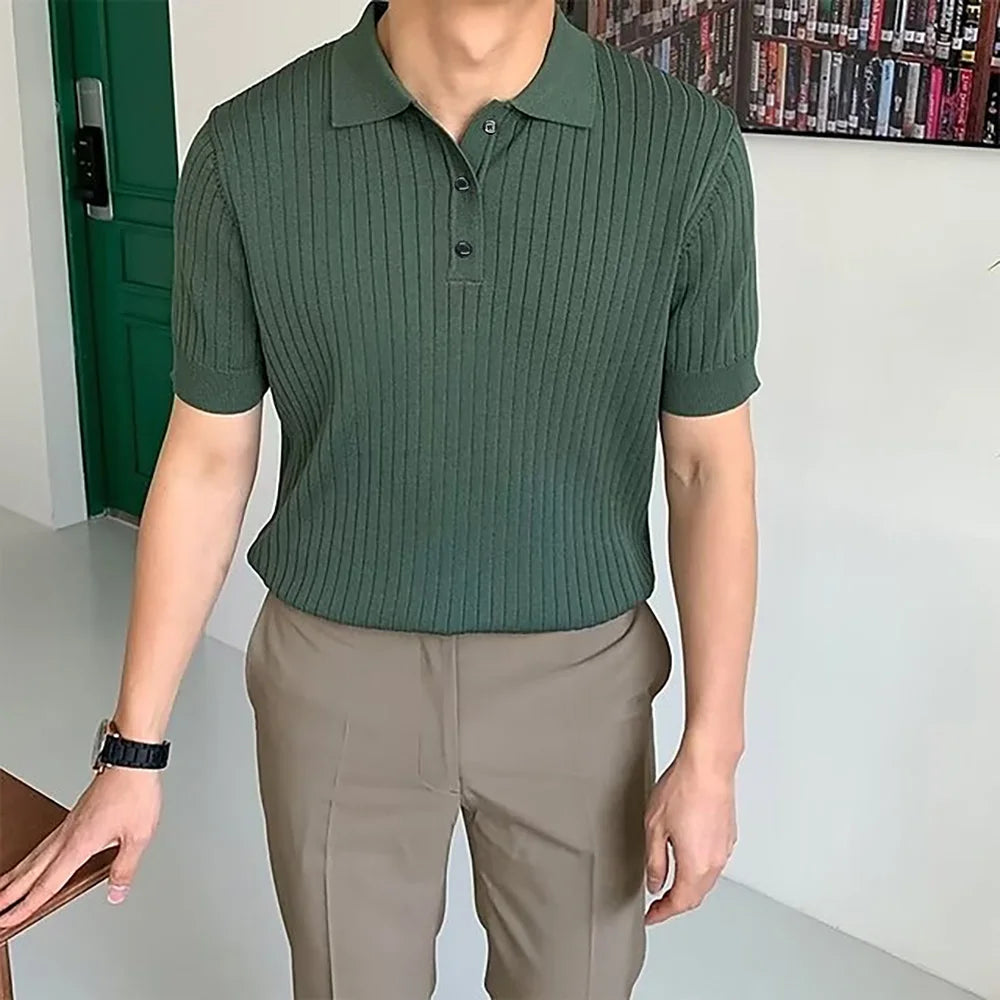 Men's Short Sleeve Summer Outdoor Leisure Knitted Short Sleeve Breathable Comfortable Stretch Polo Shirt US Size