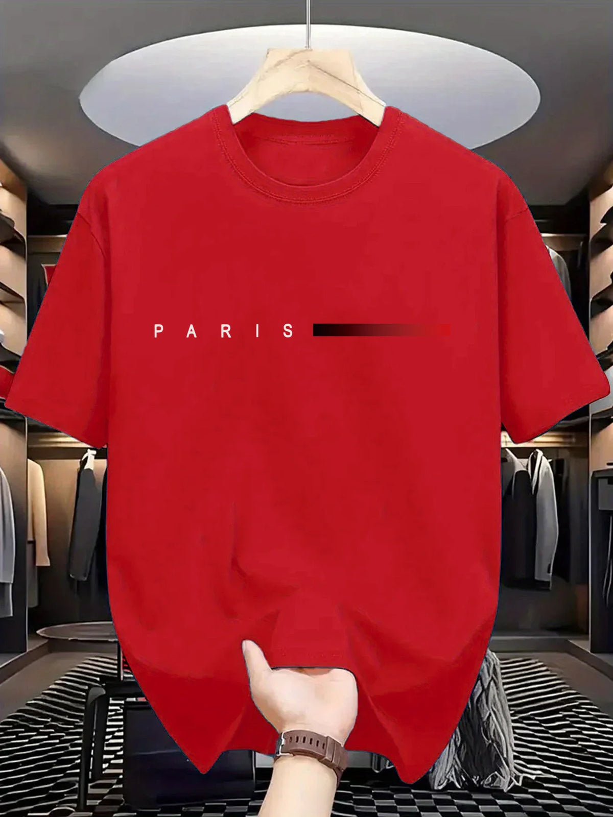 New fashionable t-shirt for men loose Paris style with creative print of letters casual round neck and short sleeves for summer