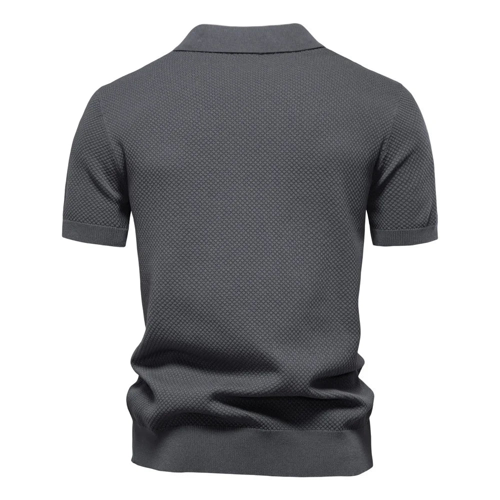 Summer new high-quality pineapple-patterned knitted POLO shirt for men, casual short-sleeved all-match simple top.