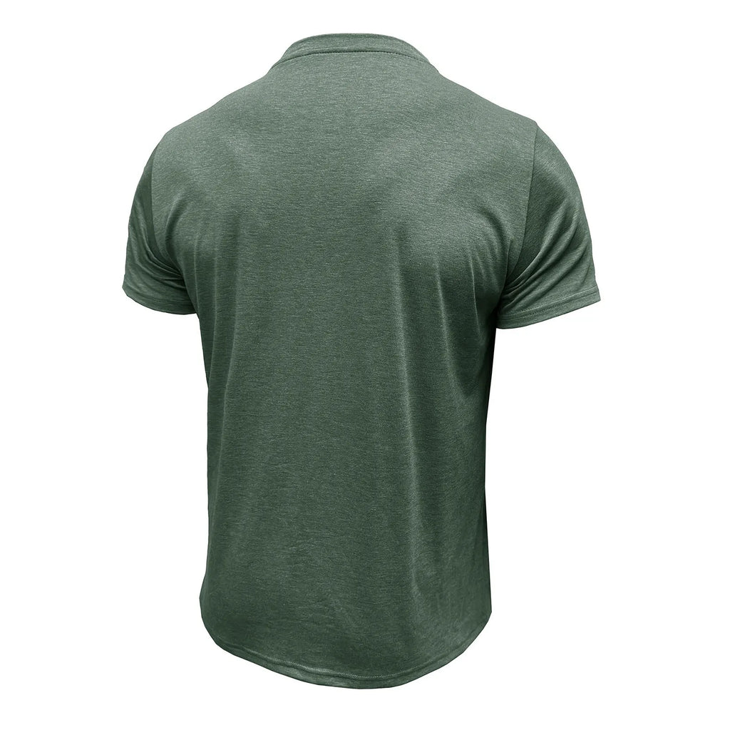 Men'S Short Sleeved T-Shirt Casual Round Neck Button Down Bottoming Shirt With Pocket Pullover Vintage Washed T-Shirt For Male