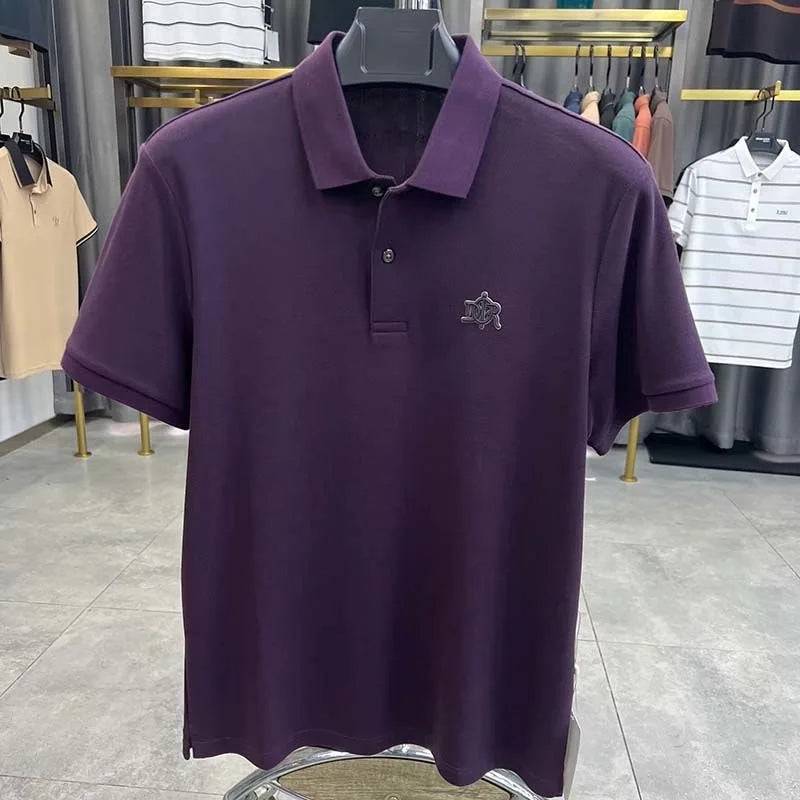 100%pure cotton high-end Tshirt summer new men's shortsleeved casual comfortable breathable polo shirt exquisite brand badge top