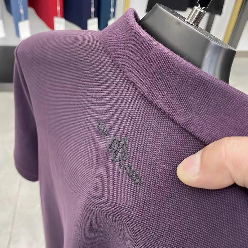 100%pure cotton high-end Tshirt summer new men's shortsleeved casual comfortable breathable polo shirt exquisite brand badge top