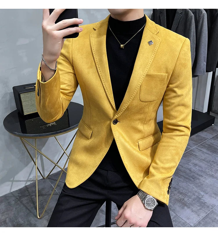 Deerskin Leather Jacket Blazer Men Casual Slim Fit Blazer Hombre Suit Leather Jacket Men Terno Masculino Men Clothing 6 Color