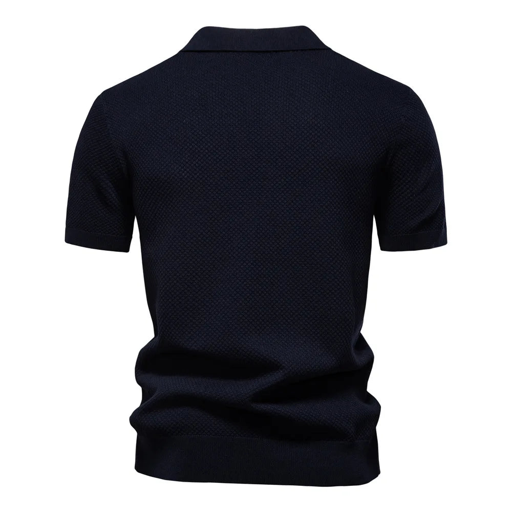 Summer new high-quality pineapple-patterned knitted POLO shirt for men, casual short-sleeved all-match simple top.