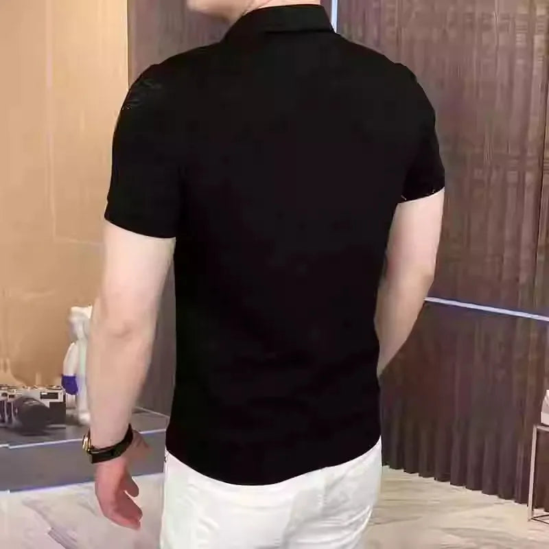 Luxury Embroidered Polo Shirt for Men High End Slim Fit Casual Business Social T-shirt Versatile Streetwear Lapel Tee Tops 2025