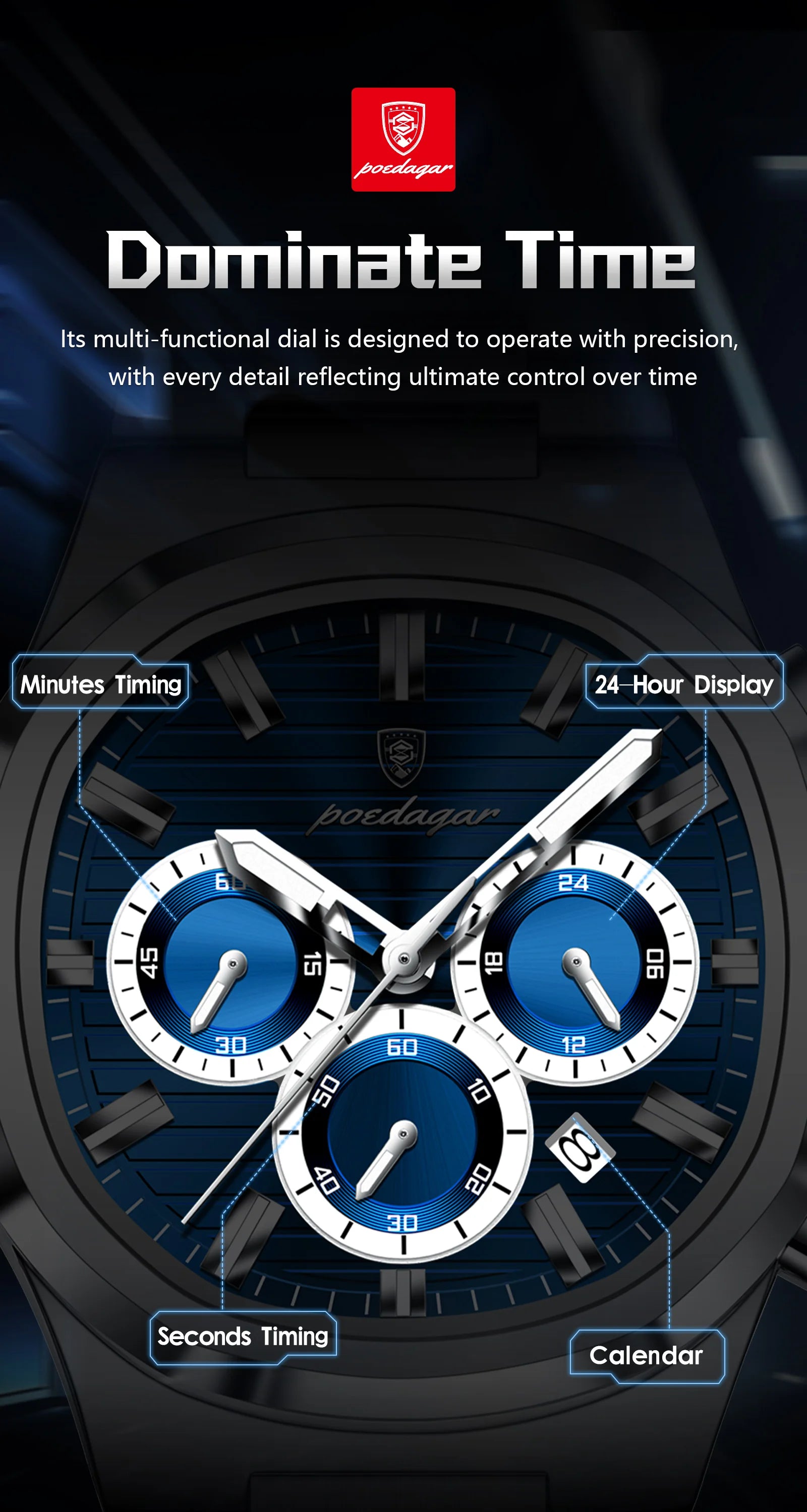 POEDAGAR Business Male Clock Date Chronograph Waterproof Luminous Luxury Men Watch Stainless Steel Quartz Fashion Men's Watches