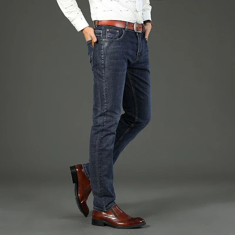 WTHINLEE Business Men's Jeans Casual Straight Stretch Fashion Classic Blue Work Denim Trousers Male Brand Clothing Size 28-40