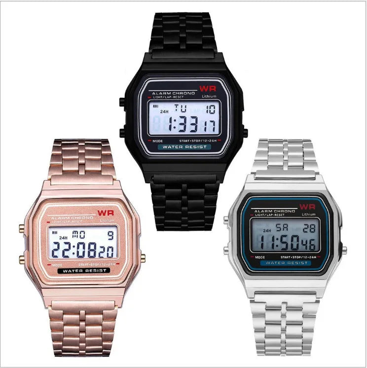 Luxury LED Digital Watches for Men Stainless Steel Gold Sliver Electronic Watch Fashion Business Mens Watch Relogios Masculino