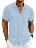 New men's solid color short-sleeved shirt Summer solid color lapel casual beach style cardigan polyester shirt