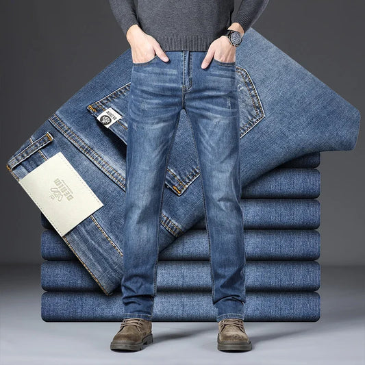 Brand Men's Business Stretch Jeans Spring Autumn New Slim Comfortable Regular Pants Fashion Vintage Male Denim Trousers