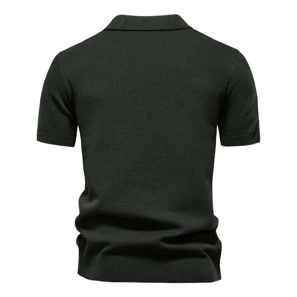 Summer new high-quality pineapple-patterned knitted POLO shirt for men, casual short-sleeved all-match simple top.