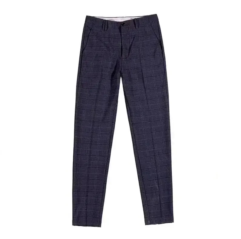 Gray Plaid Suit Pants Men, Fashion Slim Streaks Trousers Korean Navy Blue Pantalones Hombre, 28-32,33,34,36,38 Male Pant