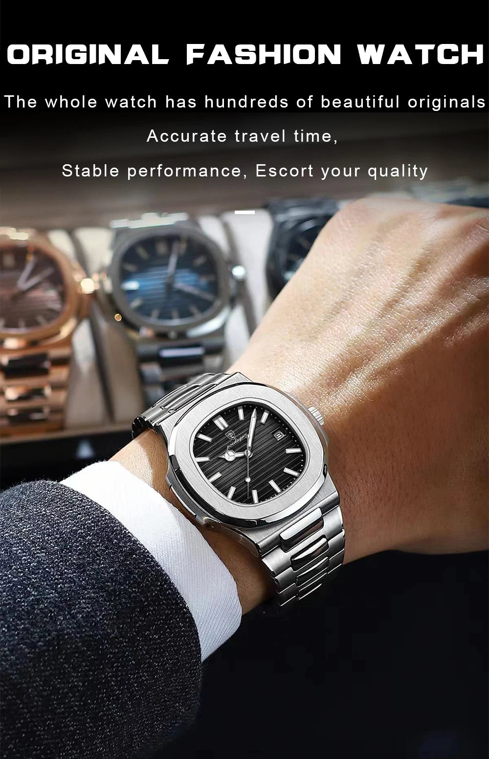 POEDAGAR Luxury Square Men Wristwatch Waterproof Luminous Date Stainless Steel Sports Male Clock Business Quartz Watches For Men