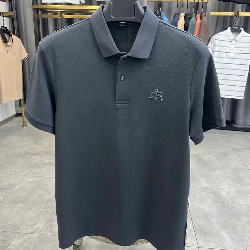 100%pure cotton high-end Tshirt summer new men's shortsleeved casual comfortable breathable polo shirt exquisite brand badge top