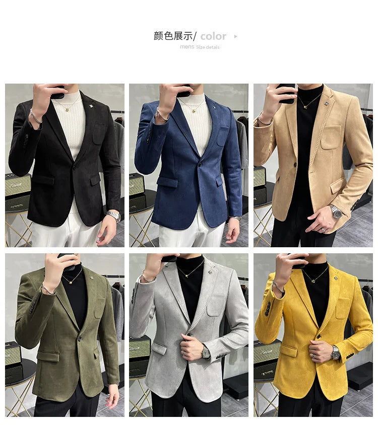 Deerskin Leather Jacket Blazer Men Casual Slim Fit Blazer Hombre Suit Leather Jacket Men Terno Masculino Men Clothing 6 Color