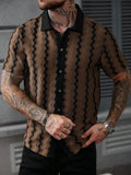 Casual Short Sleeve Knitted Shirt With Turn-Down Collar Geometric Pattern Men