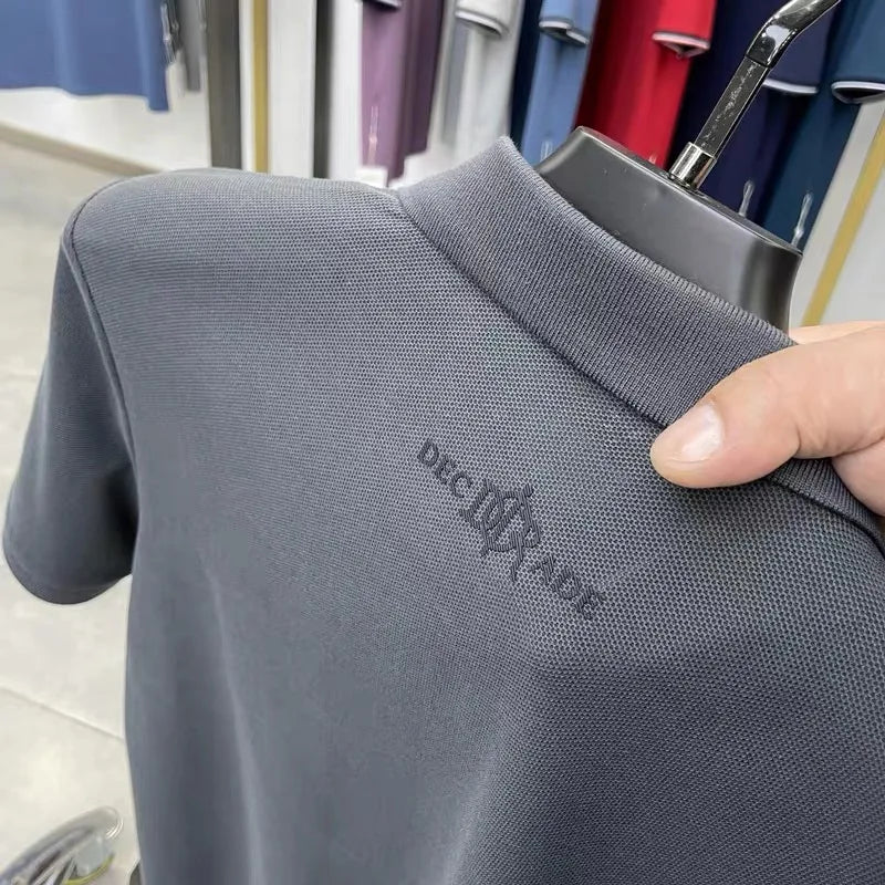100%pure cotton high-end Tshirt summer new men's shortsleeved casual comfortable breathable polo shirt exquisite brand badge top