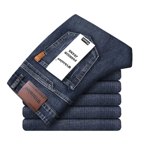 WTHINLEE Business Men's Jeans Casual Straight Stretch Fashion Classic Blue Work Denim Trousers Male Brand Clothing Size 28-40