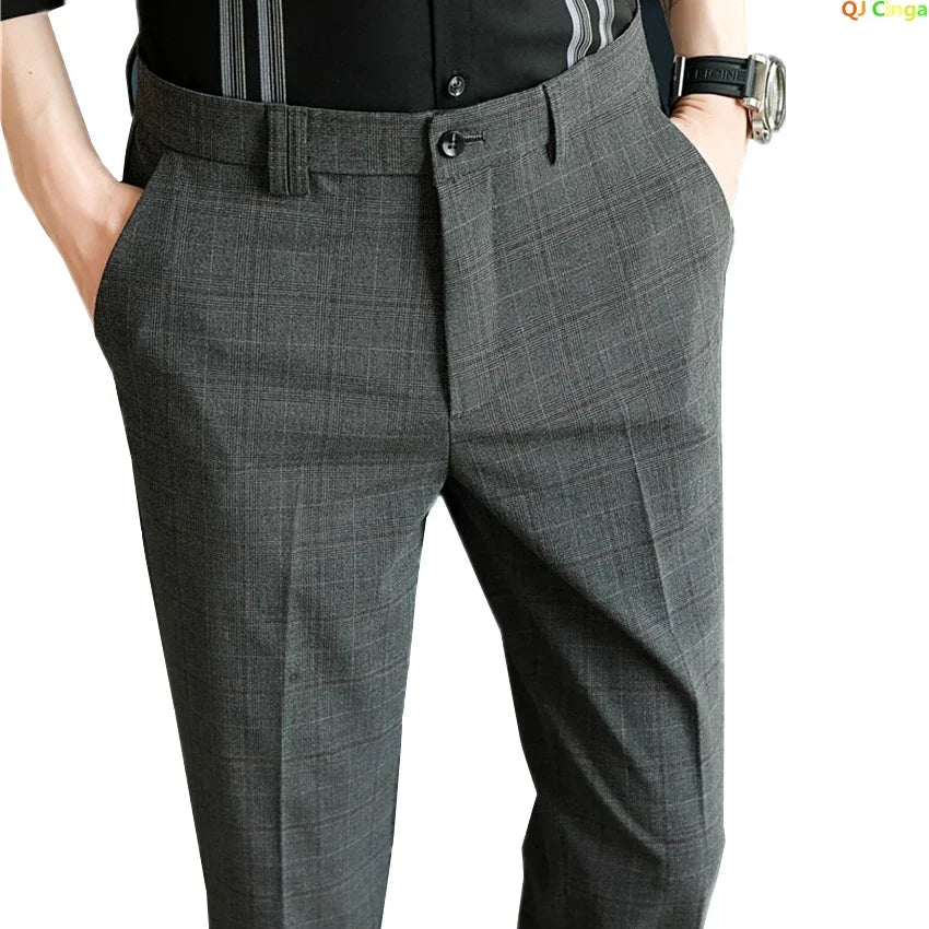 Gray Plaid Suit Pants Men, Fashion Slim Streaks Trousers Korean Navy Blue Pantalones Hombre, 28-32,33,34,36,38 Male Pant