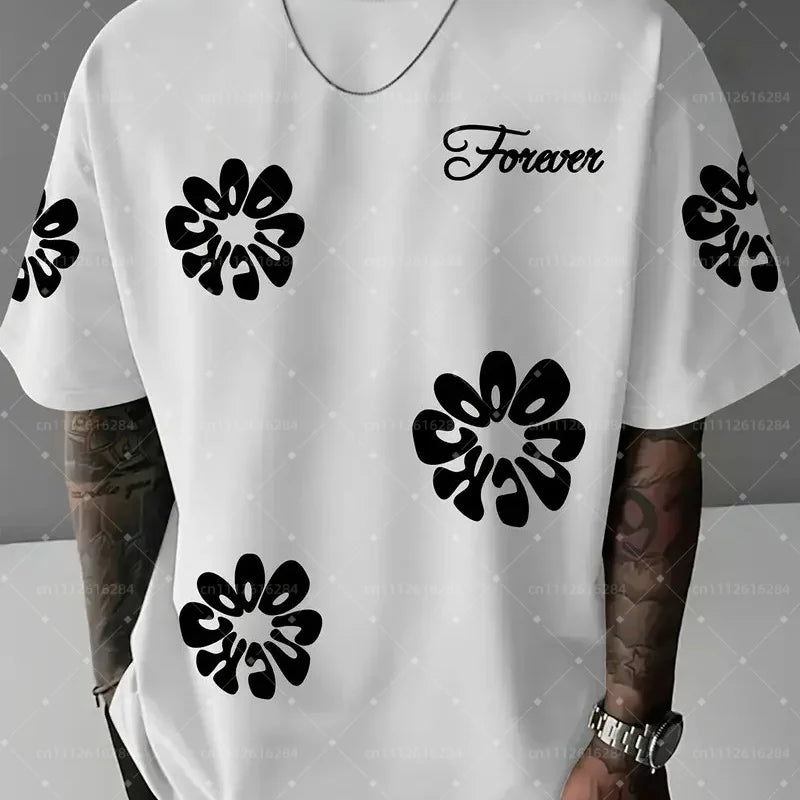 The 2025 Summer New Men's T-shirt Features Outdoor Street Fashion Casual Comfort Breathability and 3D Flower Family Kids Tees 26