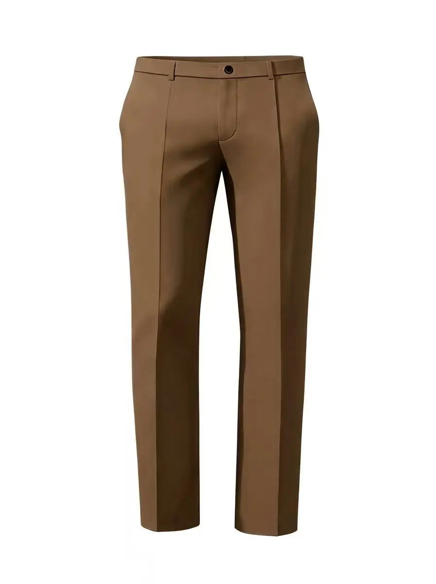 Spring and Summer Men's Solid Color Slim-Fitting Breathable Pants - Fashionable Business Casual Straight-Tee Commuting Pants