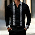 Men's Retro Geometric Print Shirt, Stylish Long-Sleeve Black Shirt, Business Casual Men's Top, Multiple Colors Available, XS-6XL