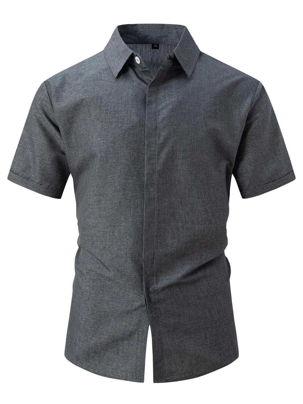 New men's solid color short-sleeved shirt Summer solid color lapel casual beach style cardigan polyester shirt