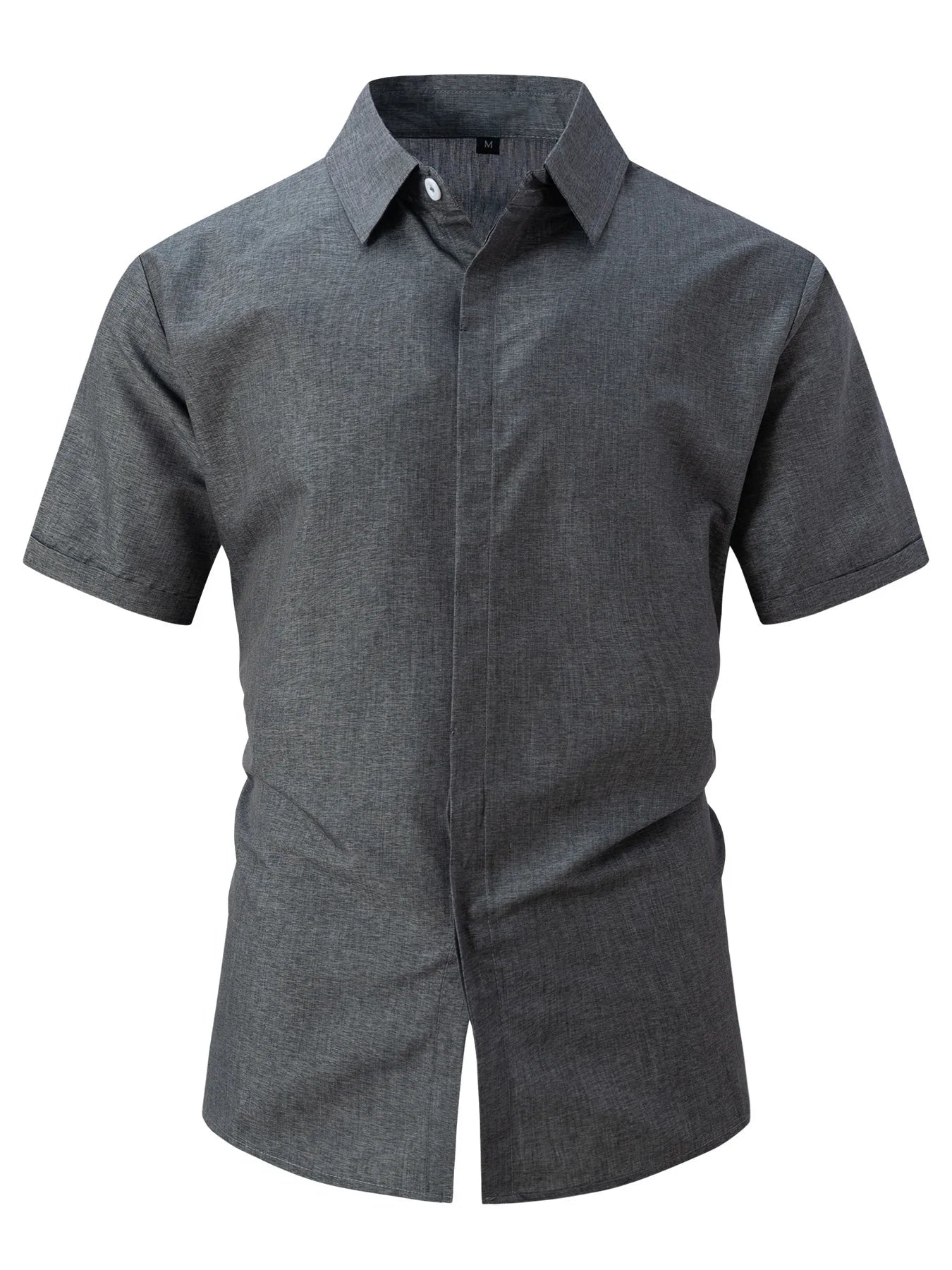 New men's solid color short-sleeved shirt Summer solid color lapel casual beach style cardigan polyester shirt