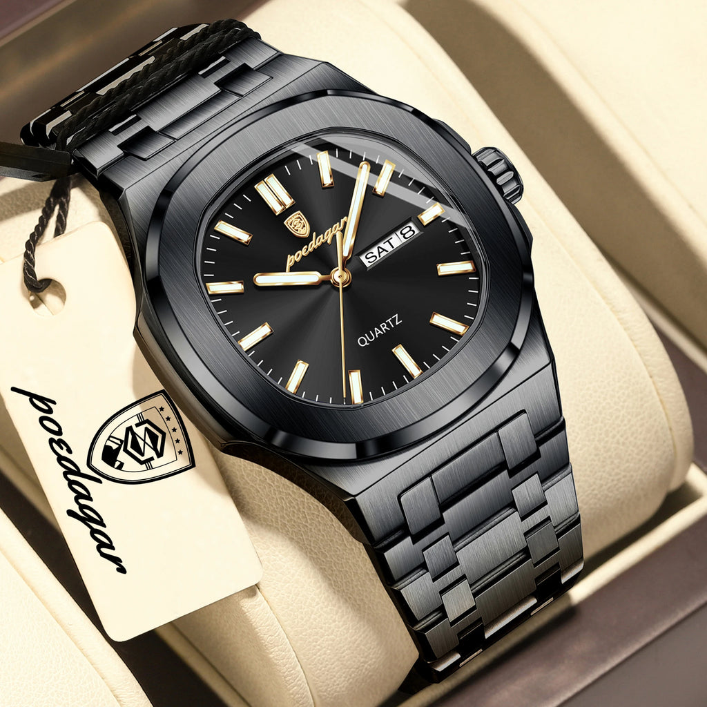 POEDAGAR Square Waterproof Luminous Date Week Watch
